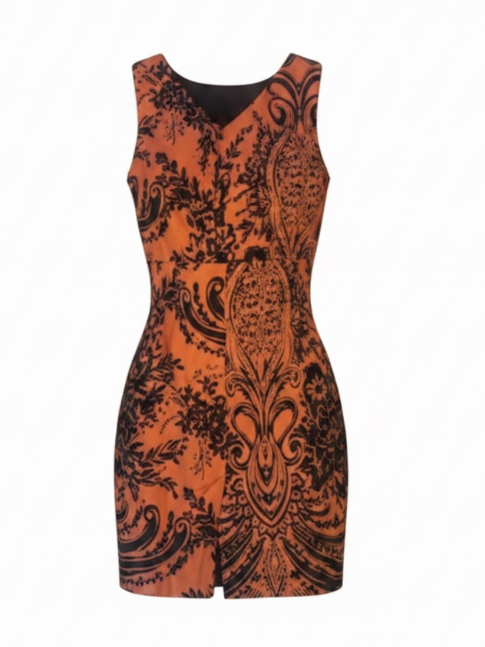 TRISTAN Orange Black Floral Exotic
Shift Dress V-Back Sz 12